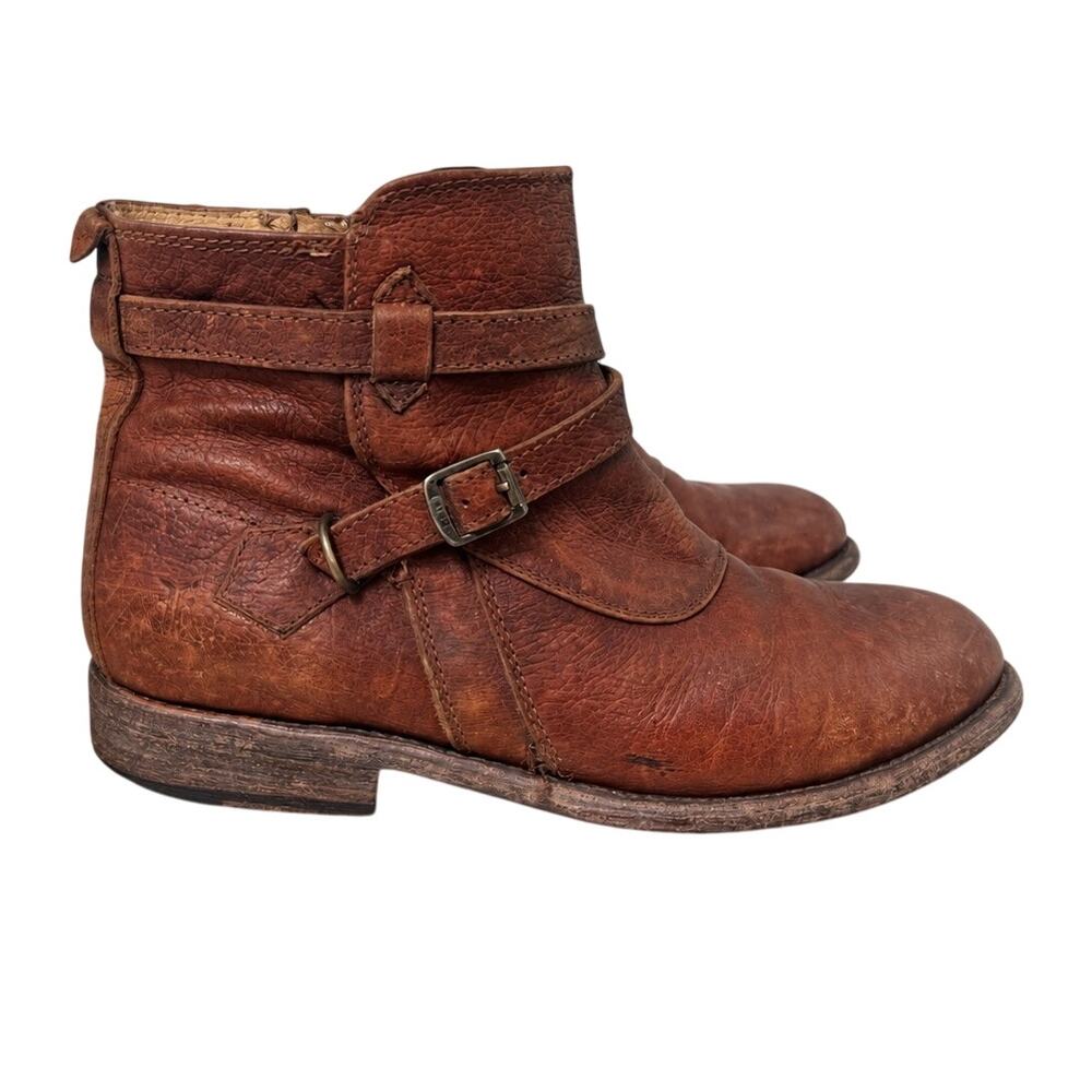 Frye Jayden Brown Leather Cross Strap Moto Ankle Boots Women's Size 8.5